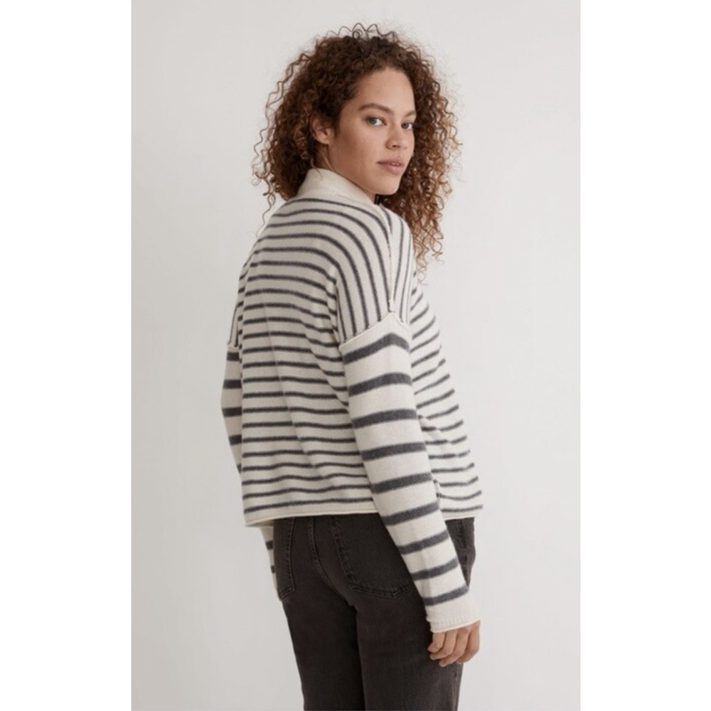 Madewell Stripe Play Mockneck Pullover Sweater Cream XL Boxy Coastal Nautical